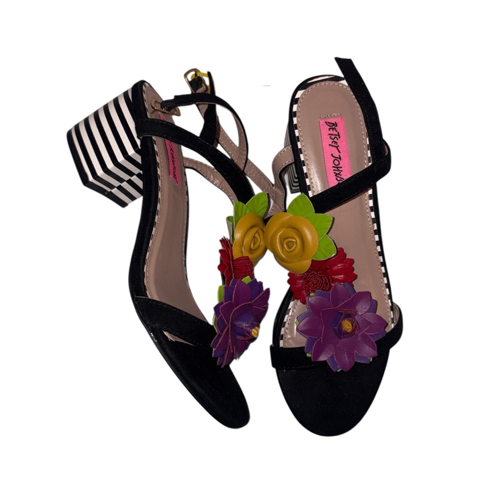 Betsey Johnson Black and Yellow Floral Sandals